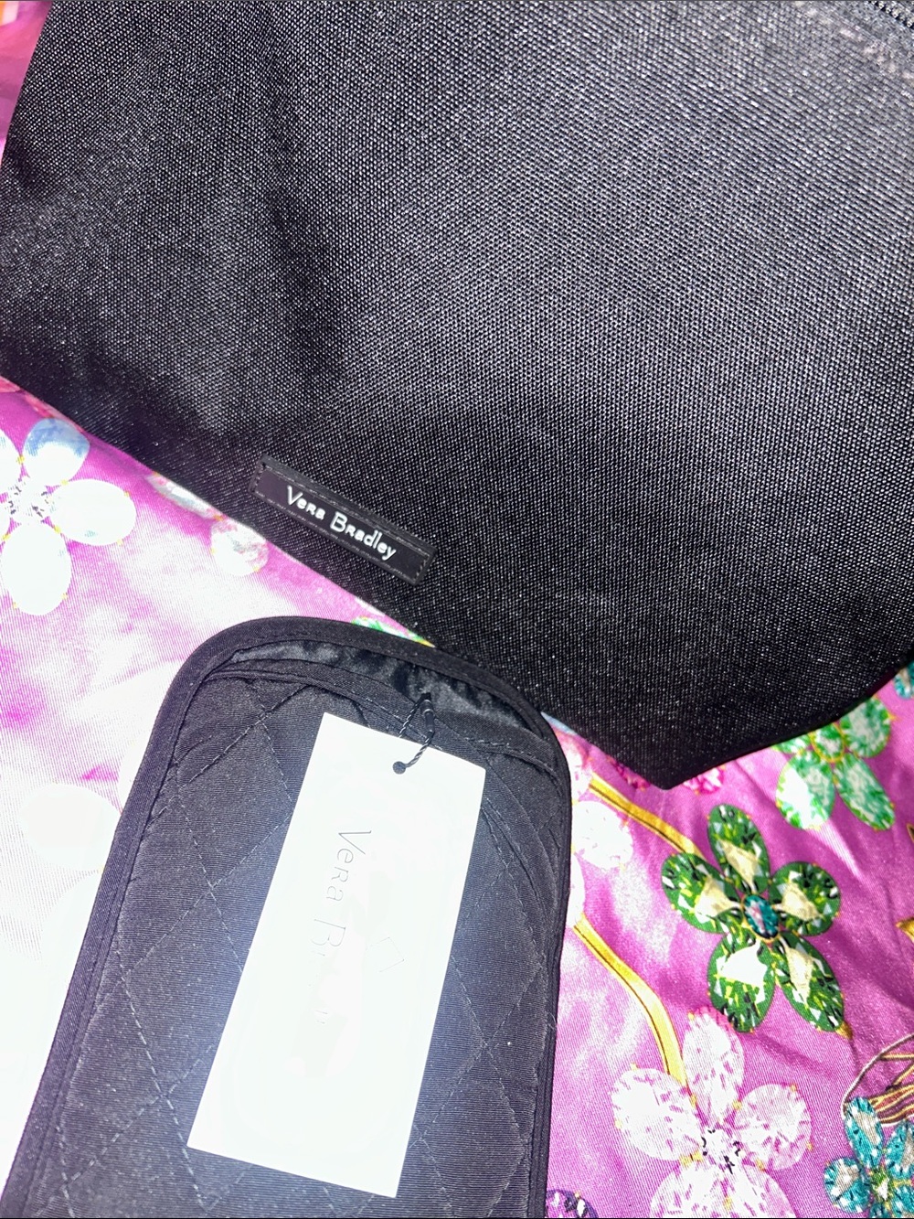 Vera Bradley Black Quilted Travel Cosmetic Pouch Duo
